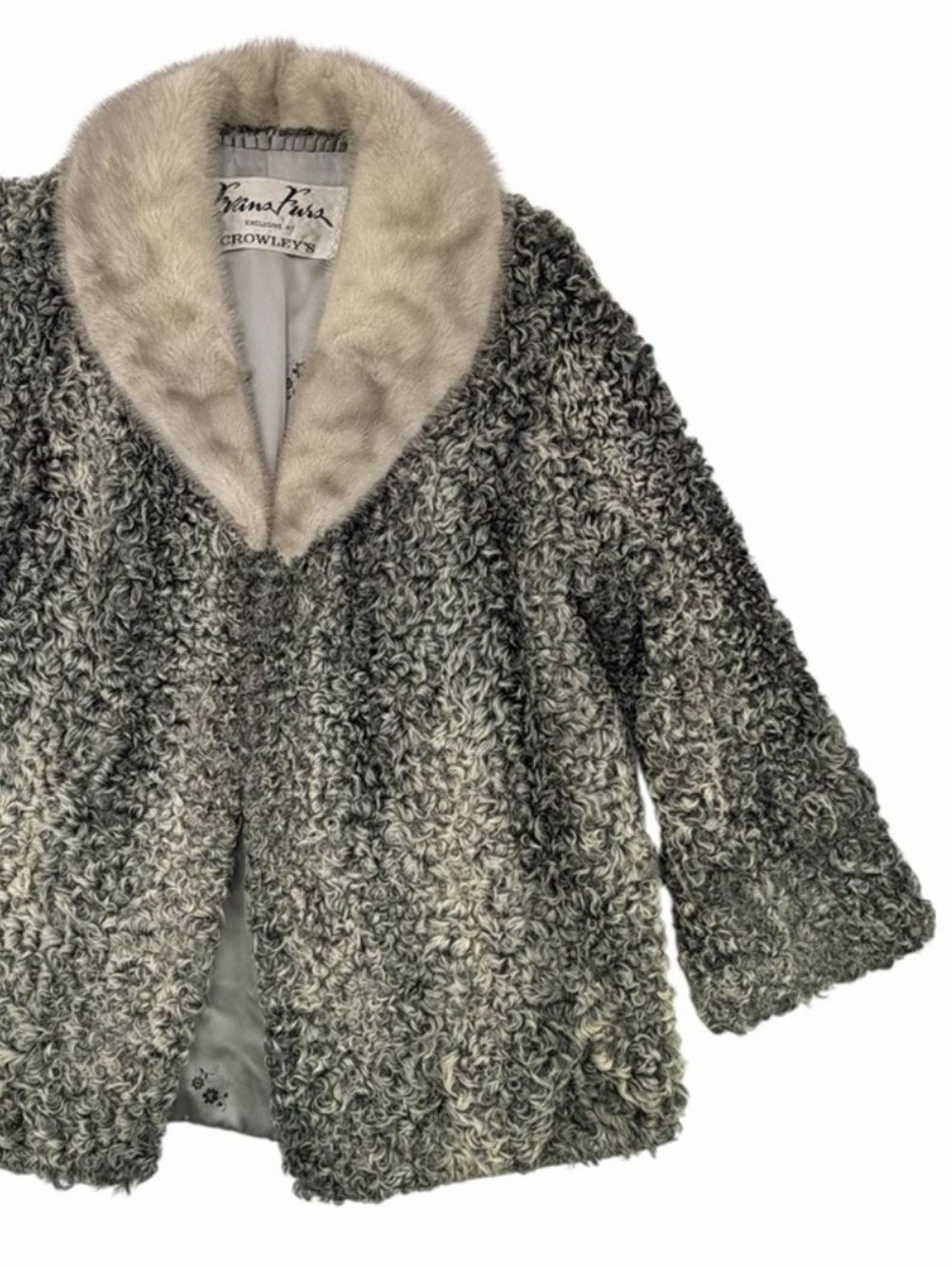 Vintage Evans Furs Persian Lamb Coat Mink Collar Gray Curly Fur Jacket Crowley’s